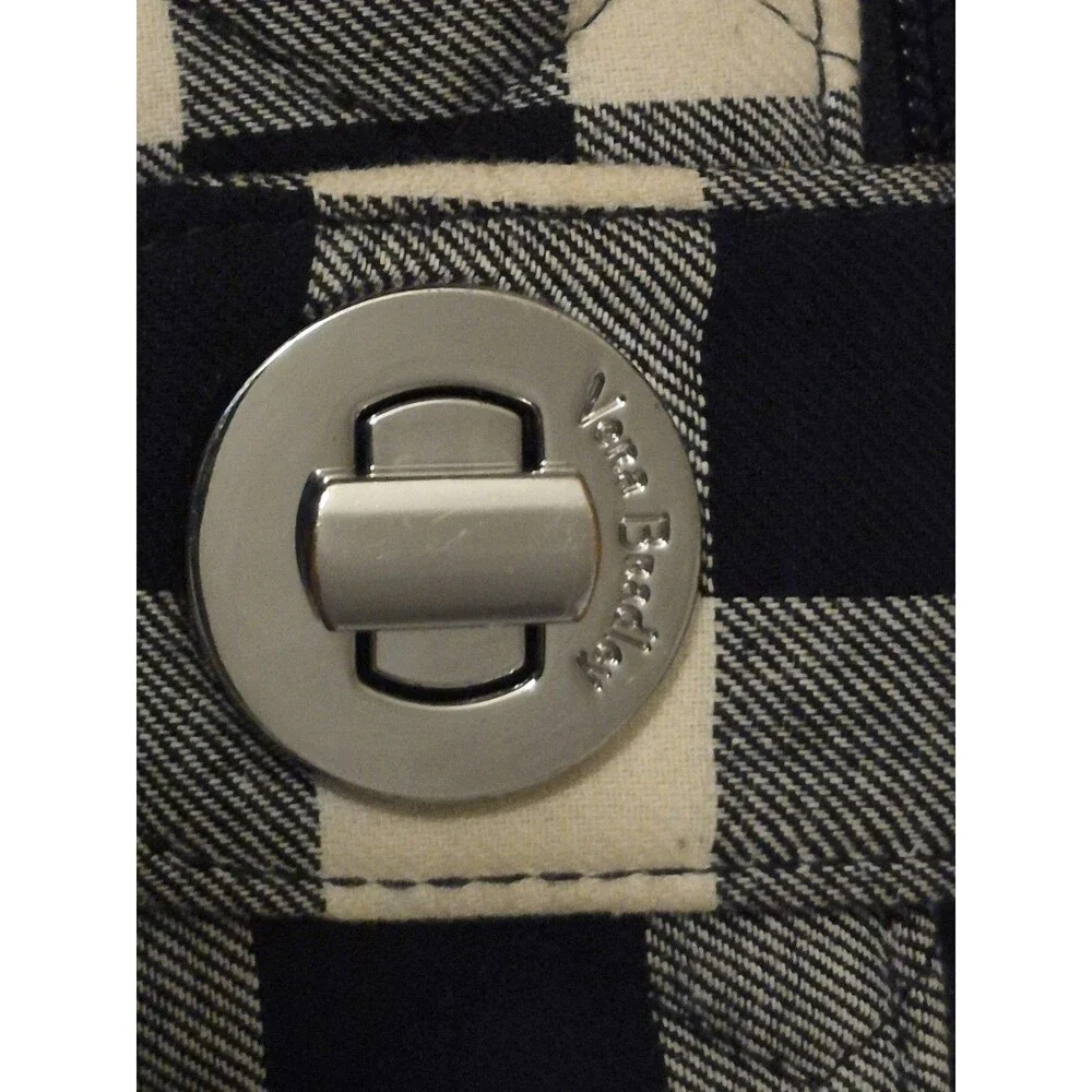 VERA BRADLEY RFID Turnlock & Zip Around Wallet - Pearl Buffalo Check Black